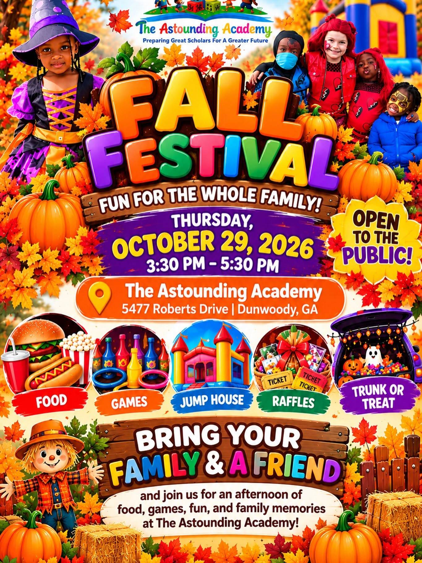 The Astounding Academy Fall Festival flyer, October 29, 2026, 3:30 PM to 5:30 PM
